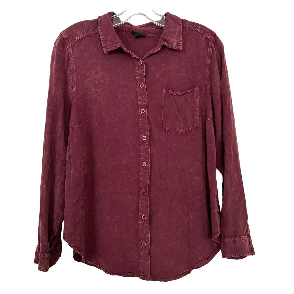 Torrid Maroon Long Sleeve Button Down Blouse Sz 10 - Picture 6 of 6